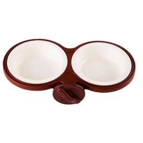 Fixable Pets Double Bowls Dogs Cats Bowls Pet Supplies Cat Accessories -Brown