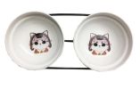 Little Double Bowls Set Ceramic Feeding Pot/Pet Bowls/Dog Bowls/Cat Bowls For Food & Water S Size(C#01)
