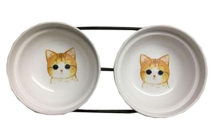 Little Double Bowls Set Ceramic Feeding Pot/Pet Bowls/Dog Bowls/Cat Bowls For Food & Water S Size(C#02)