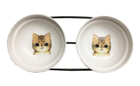 Little Double Bowls Set Ceramic Feeding Pot/Pet Bowls/Dog Bowls/Cat Bowls For Food & Water S Size(C#03)