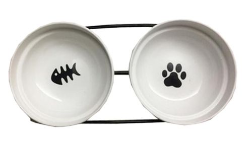 Little Double Bowls Set Ceramic Feeding Pot/Pet Bowls/Dog Bowls/Cat Bowls For Food & Water S Size(C#05)