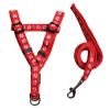 Durable Dog Collar Leash Strap Training Leash Rope Chest Strap For Puppy Pet(15LB), Red Footprints