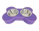 Fashion Animal Dog Dishes Bowl Stainless Steel Pet Double Bowl PURPLE