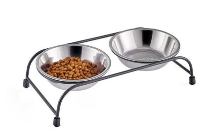 Simple Style Iron Frame Stainless Steel Double Bowls Pet Bowls Dong Bowls