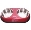 Double Stainless Steel Bowls for Pets Dogs Cats RED (38.6*20.8*5.0 cm)