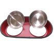 Double Stainless Steel Bowls for Pets Dogs Cats RED (38.6*20.8*5.0 cm)