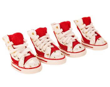 4 Pcs Fashion Breathable Mesh Pet Dog Puppy Shoes Boots RED, NO.2