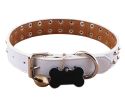 Double Row Bright Beads Micro Fiber Dog Collar Pet Collar WHITE (29-39cm)