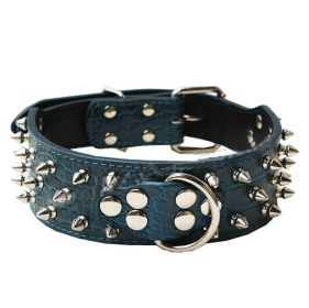 Adjustable PU Leather Spiked Studded Dog Collar Pet Collar(16~19 In, Blue grey)