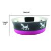 Stainless Steel Pet Bowl with Anti Skid Rubber Base and Dog Design, Gray and Pink-Set of 2