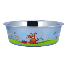 Sneaky Dog Pattern Stainless Steel Pet Bowl with Rubber Base, Multicolor