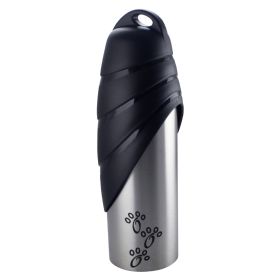 Plastic Fin Cap Pet Travel Water Bottle in Stainless Steel, Large, Silver and Black