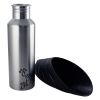 Plastic Fin Cap Pet Travel Water Bottle in Stainless Steel, Large, Silver and Black