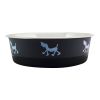 Stainless Steel Pet Bowl with Anti Skid Rubber Base and Dog Design, Gray and Black