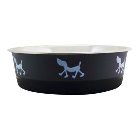 Stainless Steel Pet Bowl with Anti Skid Rubber Base and Dog Design, Gray and Black (Case Size: Set of 6)