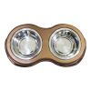 Plastic Framed Double Diner Pet Bowl in Stainless Steel, Large, Gold and Silver