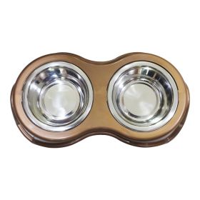 Plastic Framed Double Diner Pet Bowl in Stainless Steel, Large, Gold and Silver (Case Size: Set of 12)