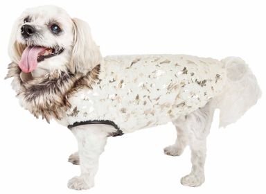 Pet Life  Luxe 'Gilded Rawffled' Gold-Plated Designer Fur Dog Jacket Coat (size: large)