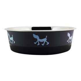 Stainless Steel Pet Bowl with Anti Skid Rubber Base and Dog Design, Gray and Black (Case Size: Set of 1)